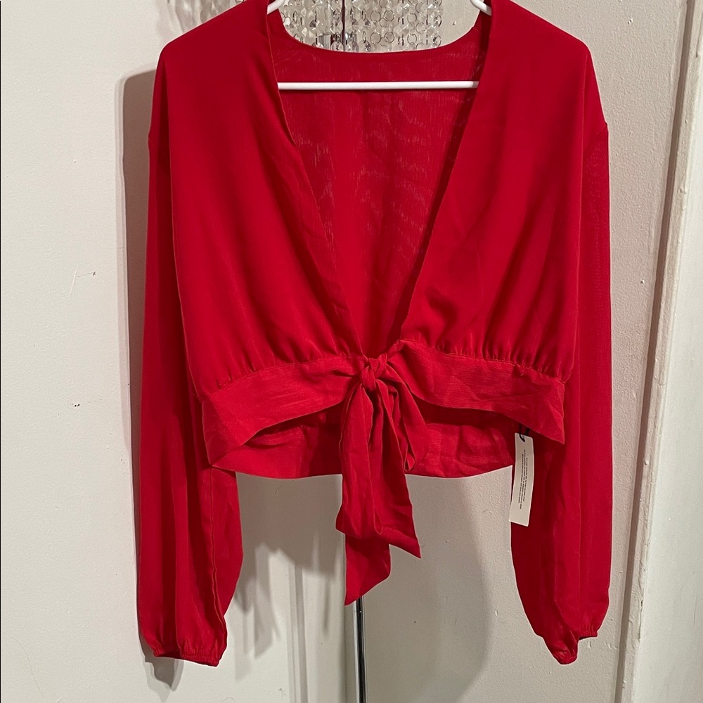 Vibrant Red Tie-Front Blouse